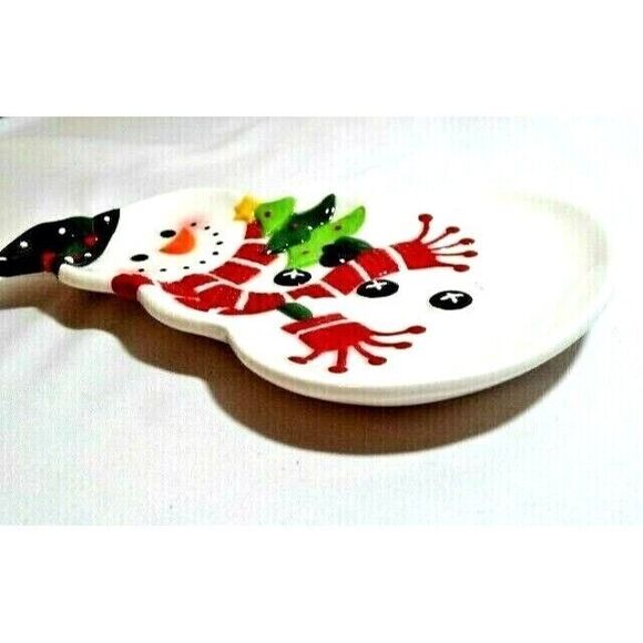 Snowman Spoon Rest Kitchen Ceramic Stovetop Utensil Holder Trinket Tray Gift NEW - Picture 2 of 2